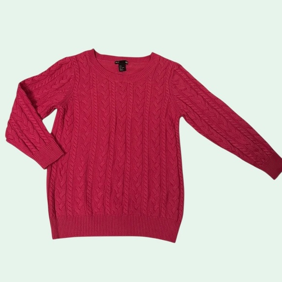 H&M New Cableknit Crewneck Sweater Pink Fuchsia Women Size Small NWT - Picture 2 of 11